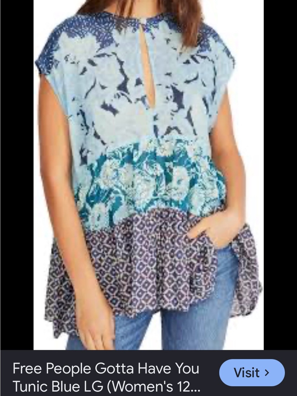 Free People Blue Mixed-Pattern Tiered Tunic